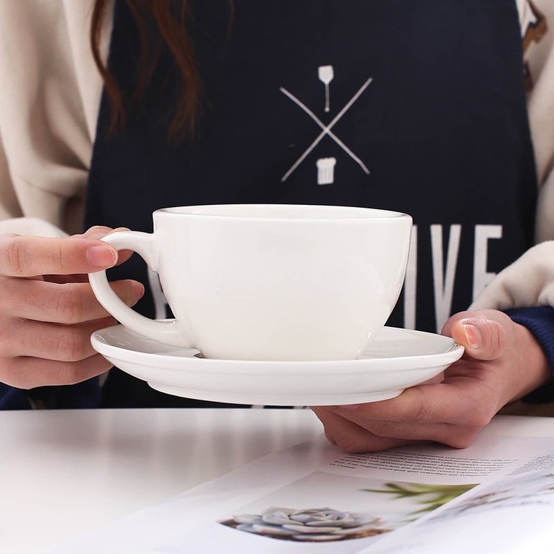 Coffeezone Latte Art Ceramic Cup and Saucer Cappuccino Fine Porcelain, Mate for Coffee Shop and Barista (Glossy White, 10.5 oz) - Image 2